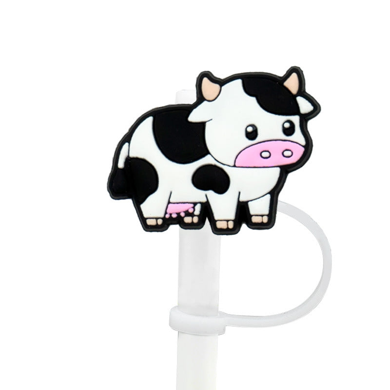 Wholesale 20PCS Cartoon Cow Silicone Straw Tube Cap Straw Decoration